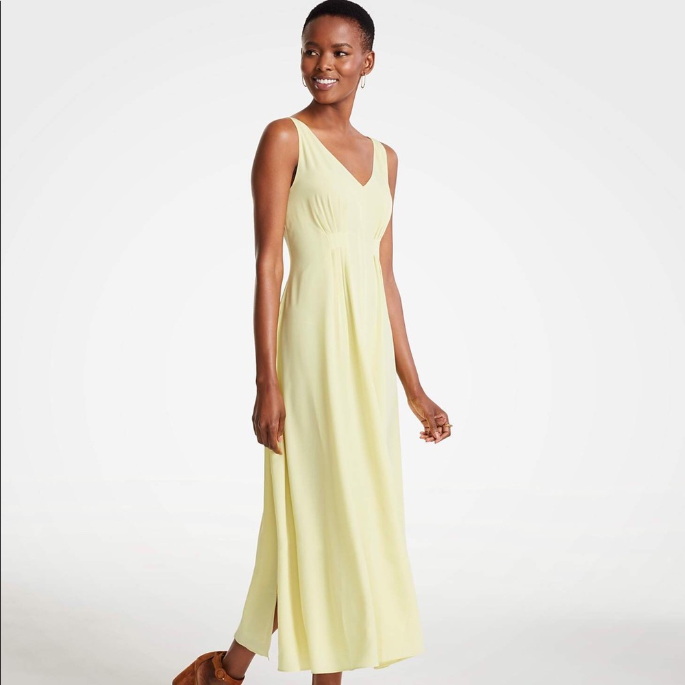 Ann Taylor Yellow Breezy V-Neck Midi Dress